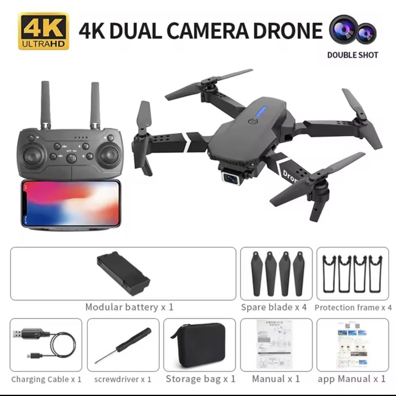 Professional Drone E88 4K Wide Angle HD 1080P WiFi Camera
FPV height hold folding folding RC Drone Quadrotor Helicopter Drone toys for kids